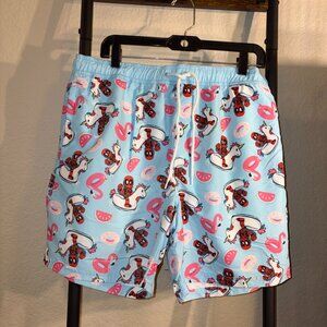 Deadpool Unicorn Pool Float Swim Trunks – Blue Novelty Swim Shorts